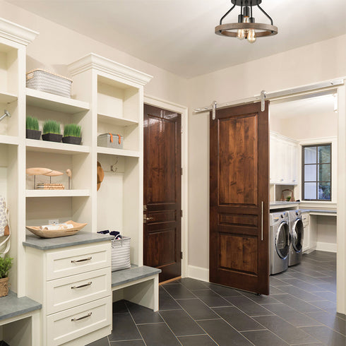 Farmhouse Flush Mount Ceiling Light Wood Grain with 3 Lights